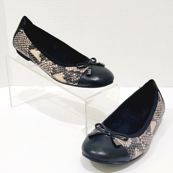 Vionic Minna Ballet Flats Women's 6 Snakeskin Cap Toe Natural Snake Black Shoes - Picture 1 of 14